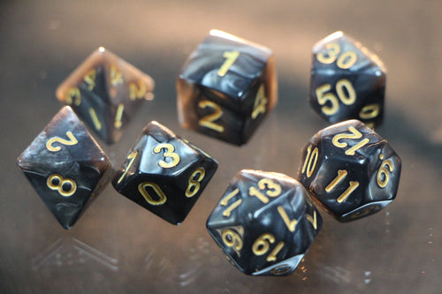 Black Iron Metallic Marble Dice 7pc Set