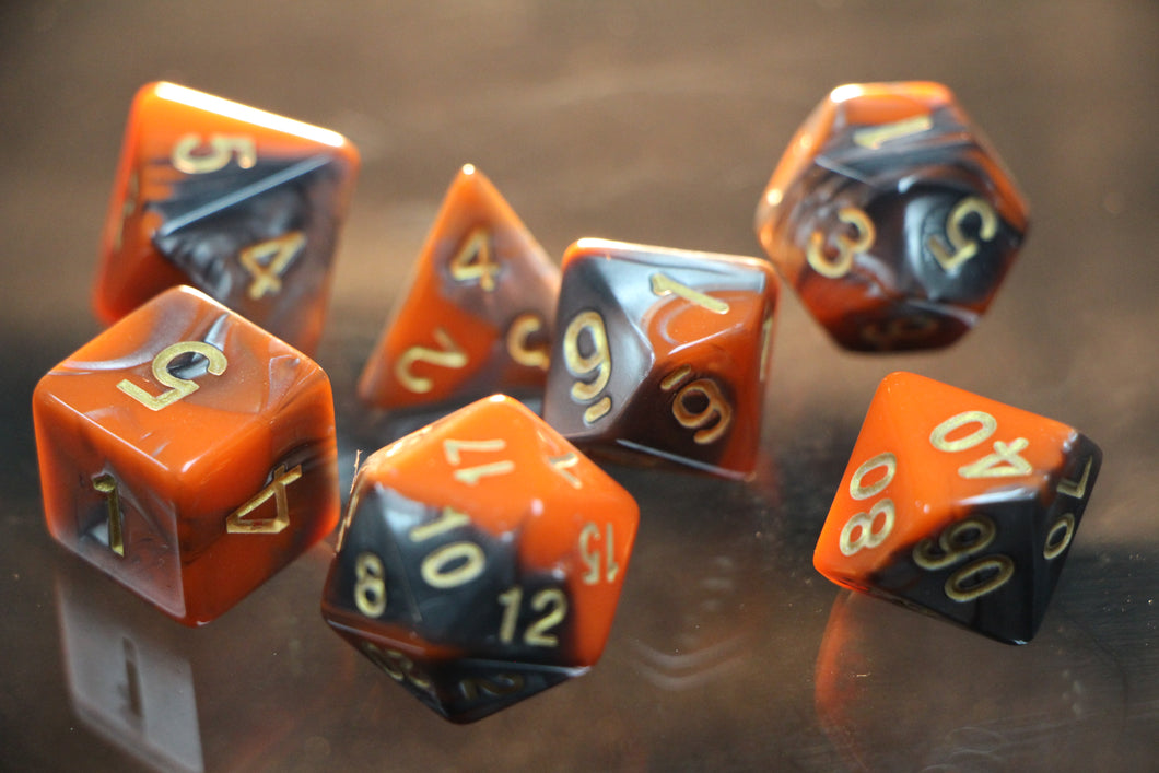 Desert Fire Orange Metallic Marble Dice 7pc Set