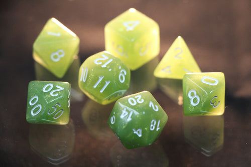 Elf Moon Green Speckled Dice 7pc Set