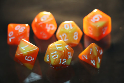 Fire Giant Blaze Yellow-Orange Marble Dice 7pc Set