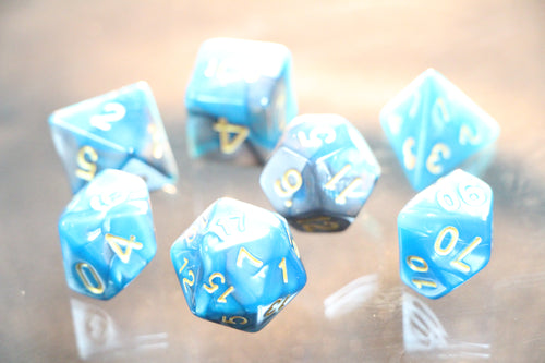 Gnome Tunnel Teal-Gray Marble Dice 7pc Set