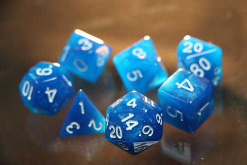 Luscious Blue Metallic Marbled Dice 7pc Set