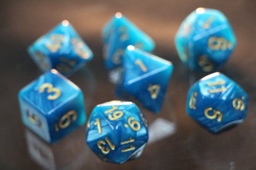 Ocean Turquoise Marble Dice 7pc Set