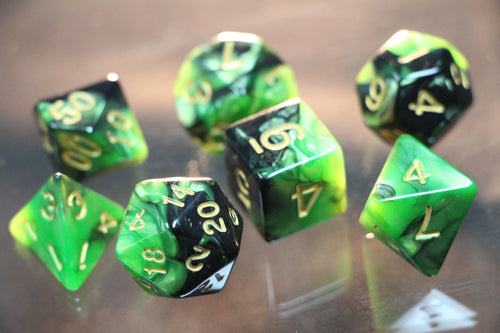 Swamp Hag Green Marble Dice 7pc Set
