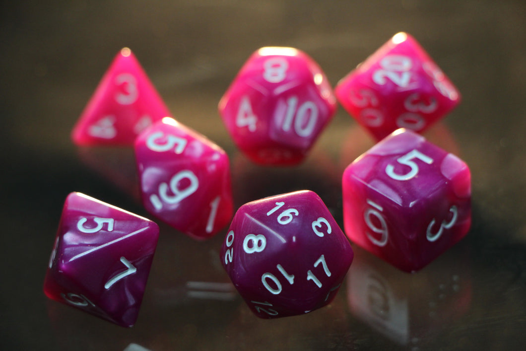Vorpal Bunny Raspberry Marble Dice 7pc Set